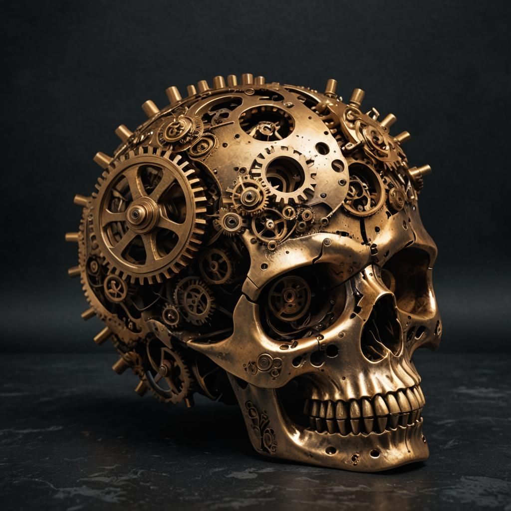 Steampunk Skull with Gears in Gothic Style