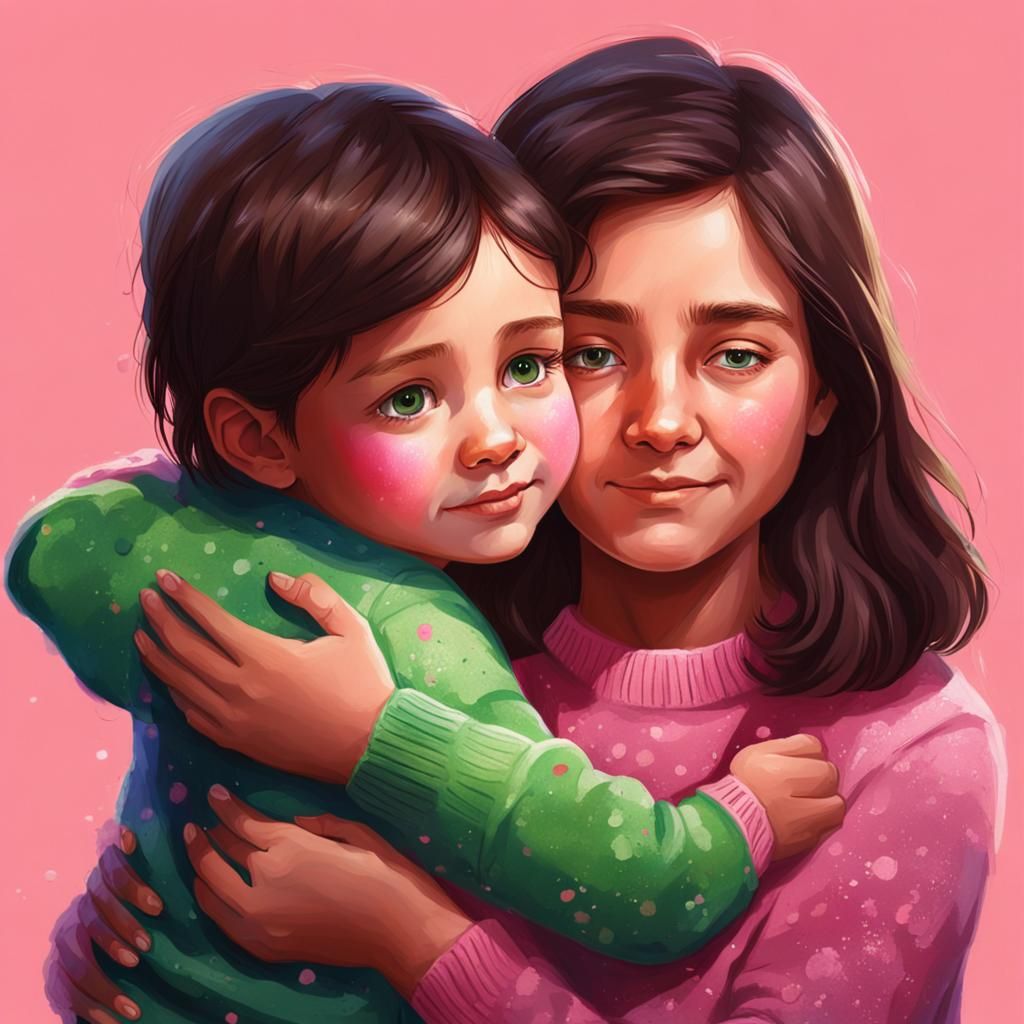 Family Embrace in Hyperrealistic Style