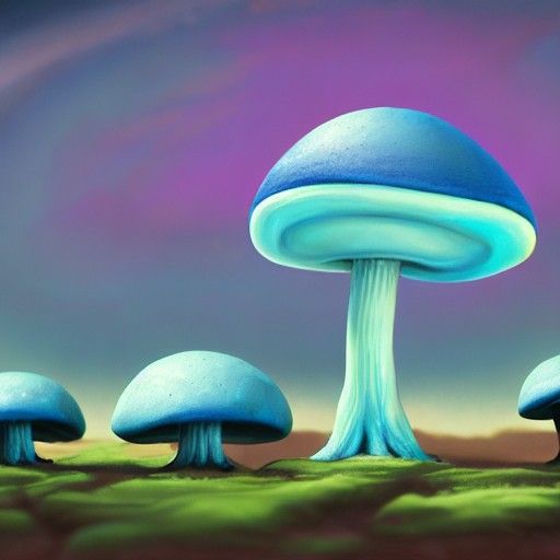 Giant Cyan Mushroom Planetscape: Detailed Matte Painting