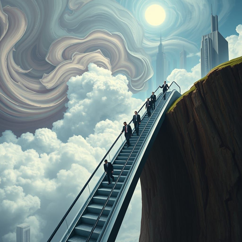 Surreal Cliff Escalator in Futuristic Style