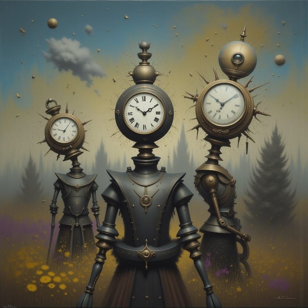 Clockwork City Silhouettes with Clock Faces