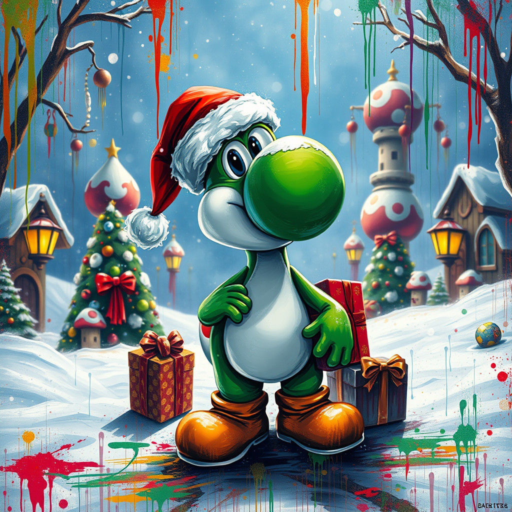 Festive Yoshi in Graffiti Mushroom Kingdom