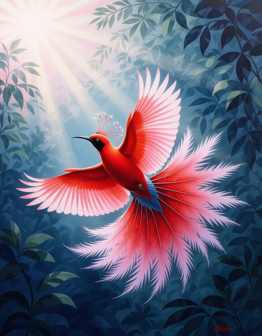 Red Bird-of-Paradise in full display