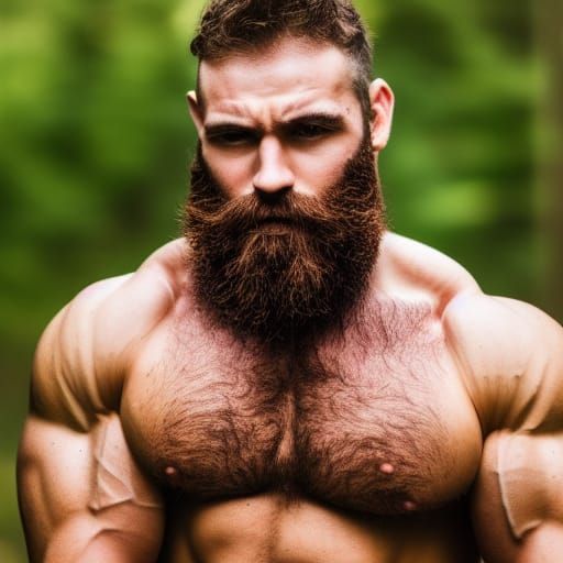 Bearded Bodybuilder in Forest: Professional Photography