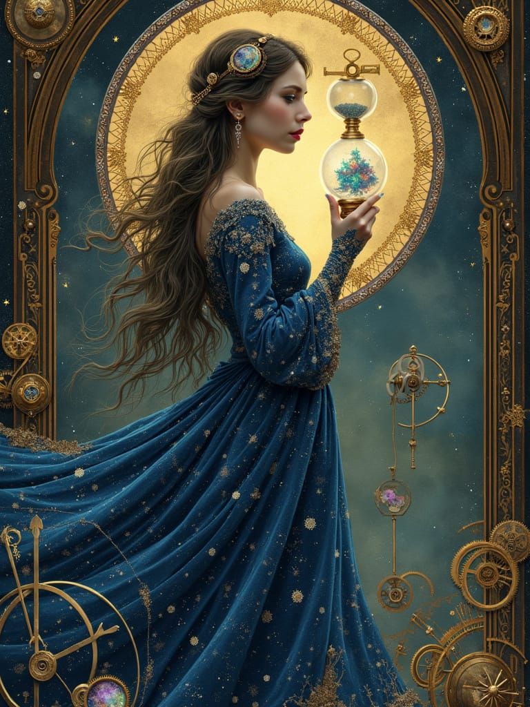 Goddess of Time in Clockwork World, Art Nouveau Style