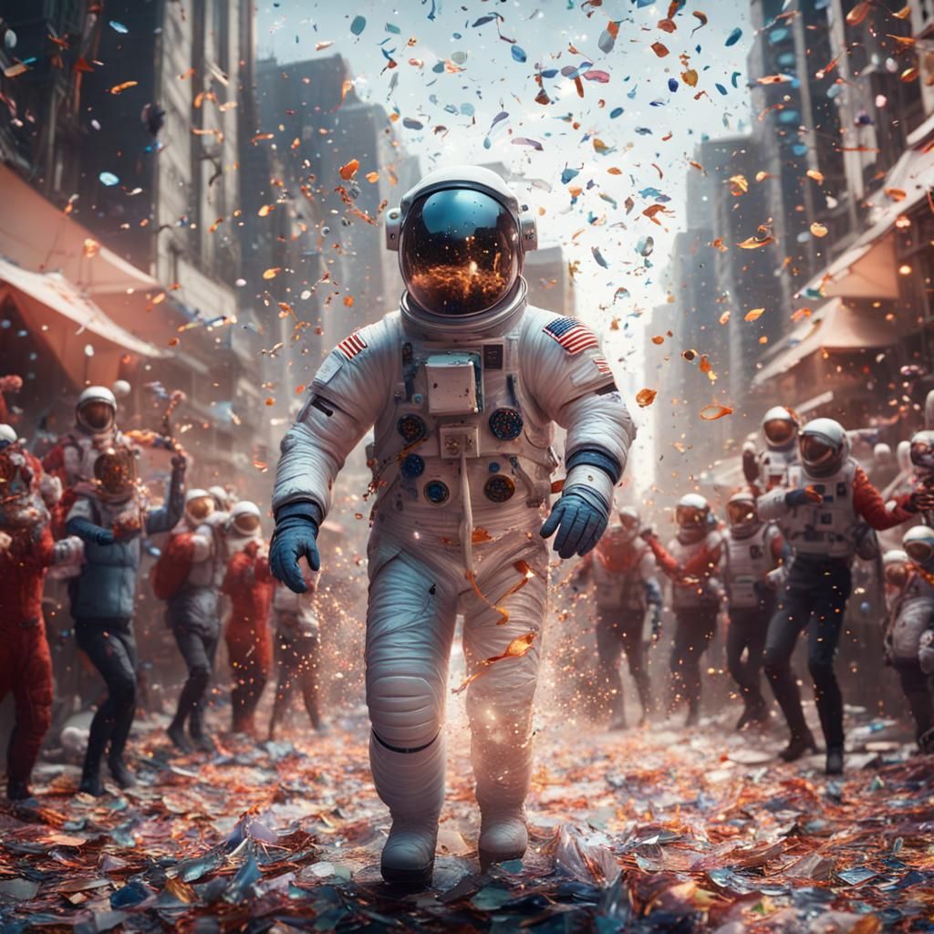 Triumphant Astronauts Parade with Confetti, Fantasy Concept ...