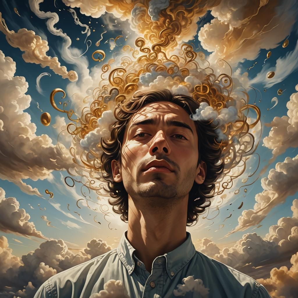 Surrealist Meditation: Swirling Thoughts in Dreamlike Art