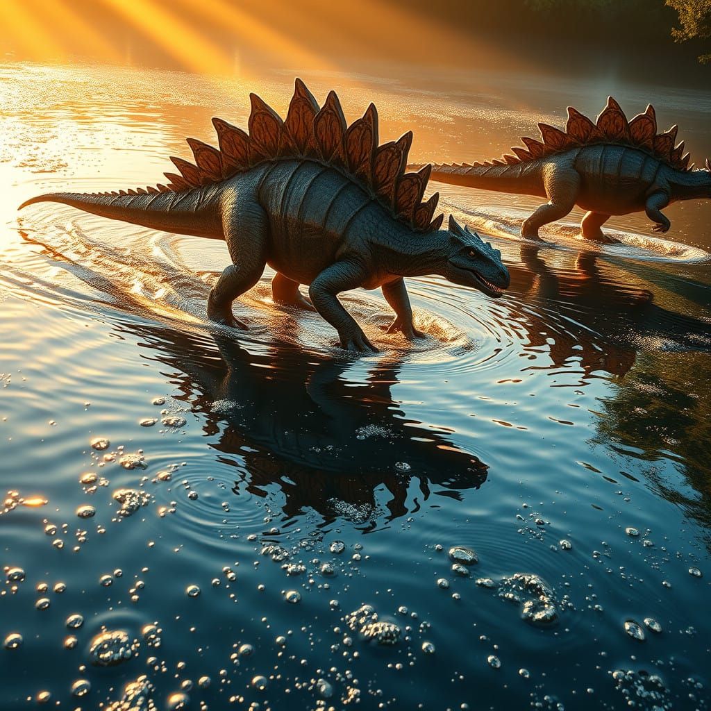 Stegosaurus Herd at Dawn, in Hyper-Realistic Style