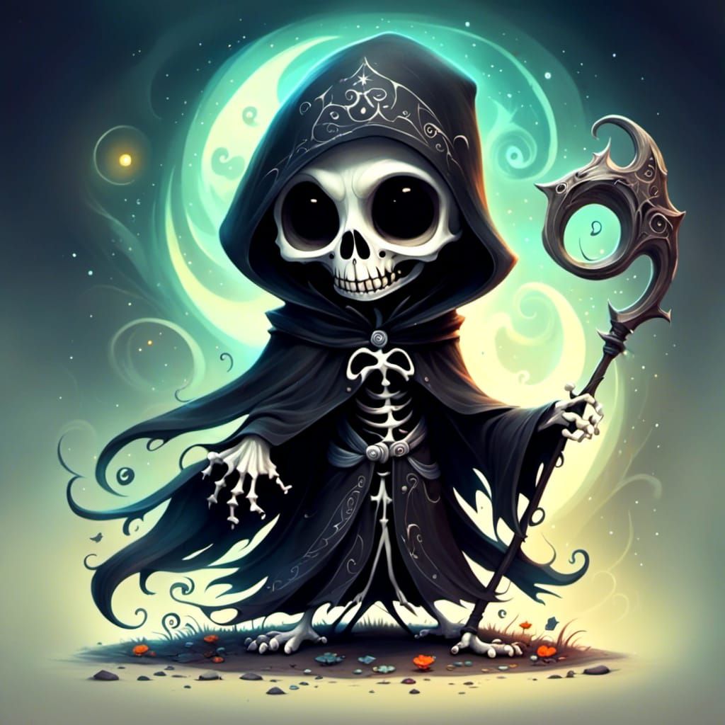 Adorable Chibi Grim Reaper Looking Confused