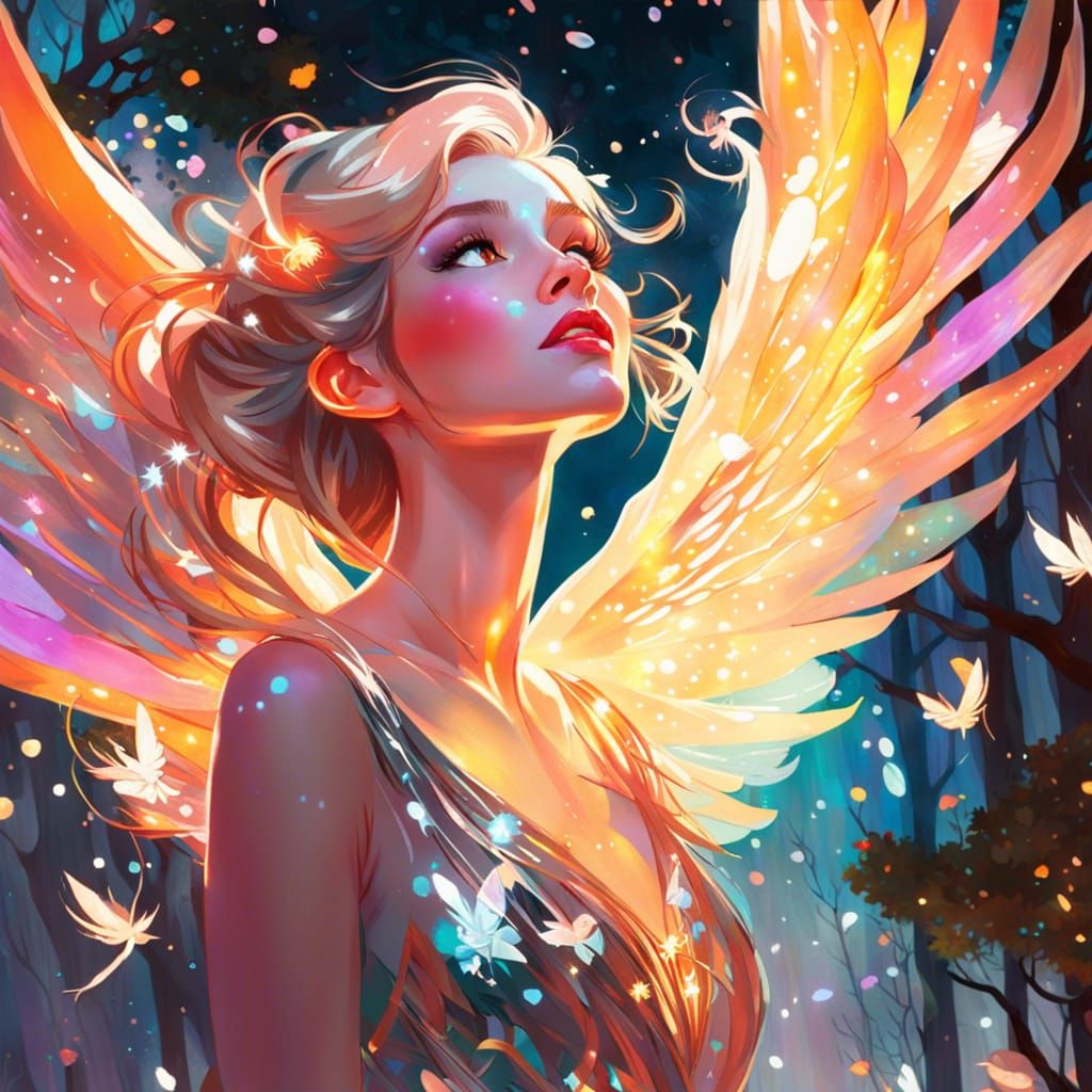 Fairy Watching Phoenix in Magical Forest