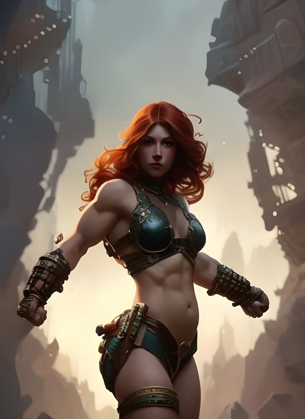 Muscular Redhead Dwarf Woman: Detailed Digital Portrait