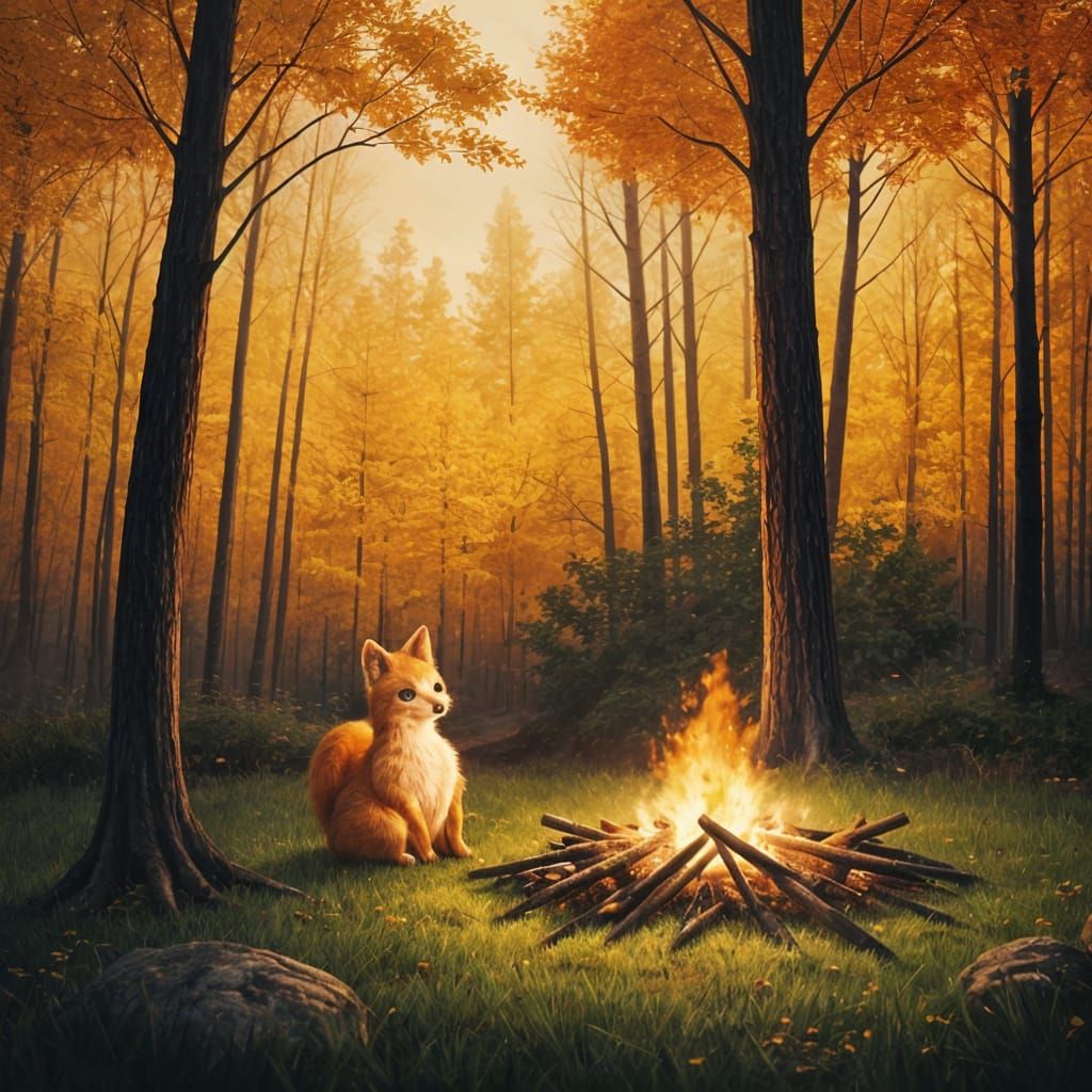 Vulpix Enjoying Bonfire's Warmth