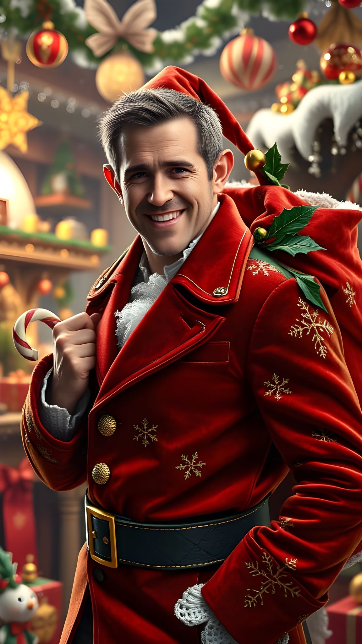 Ryan Reynolds as Jolly Christmas Elf in North Pole Workshop
