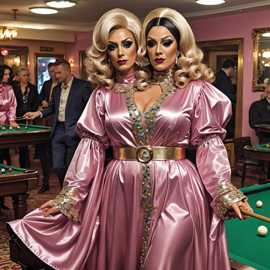 Extravagant Drag Queen Plays Snooker in Satin Wonderland