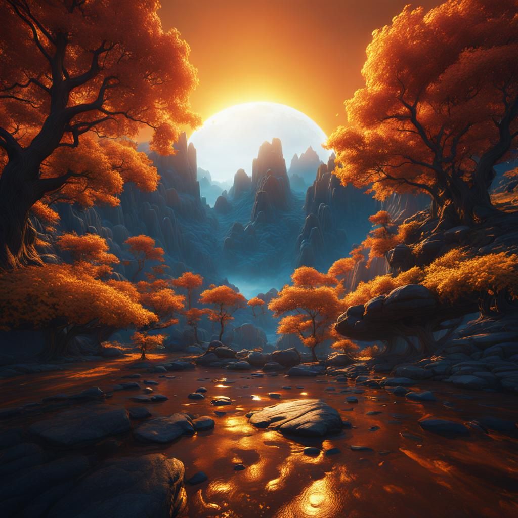 Detailed Matte Painting of a Sun in Deep Color