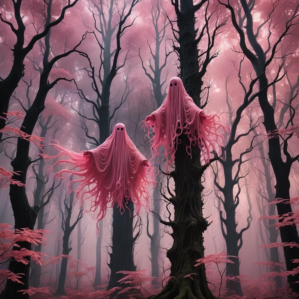 Glowing Ghost in Mystical Forest, Matte Painting