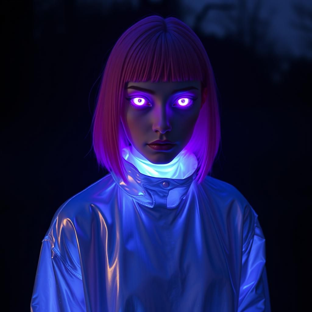 Surreal Cybernetic Figure in Cosmic Light