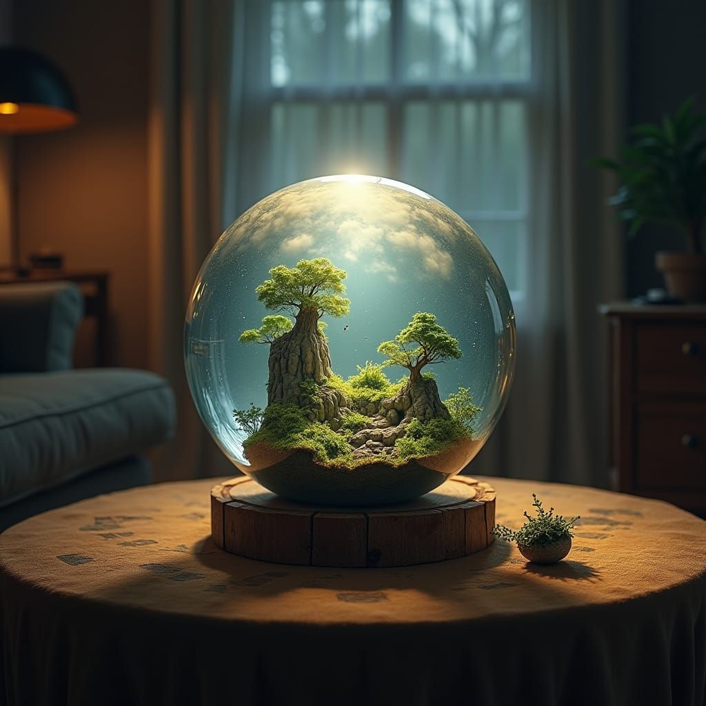 Handheld World in Glass Globe, Digital Matte Painting