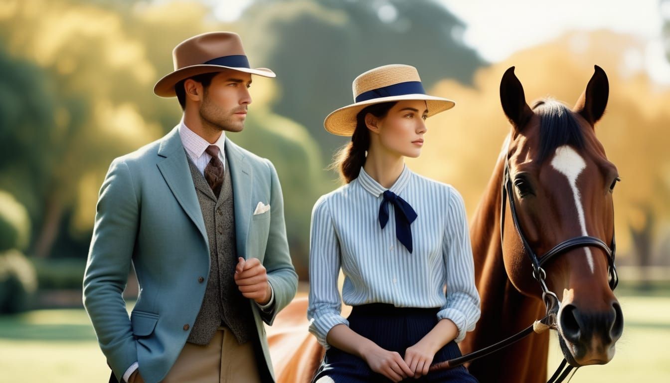 Elegant Couple on Horseback in Impressionist Style