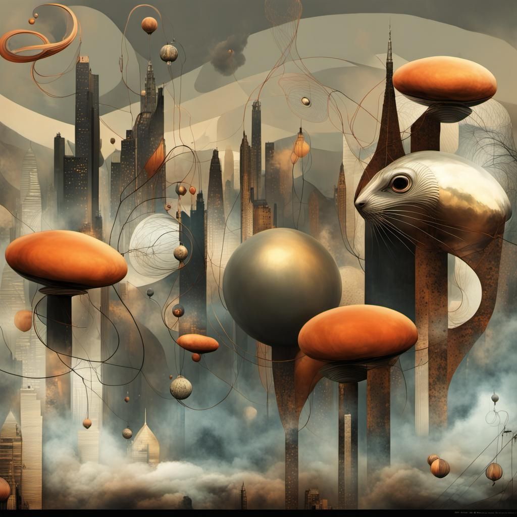 Abstract Metallic Cycles: A Maximalist Matte Painting