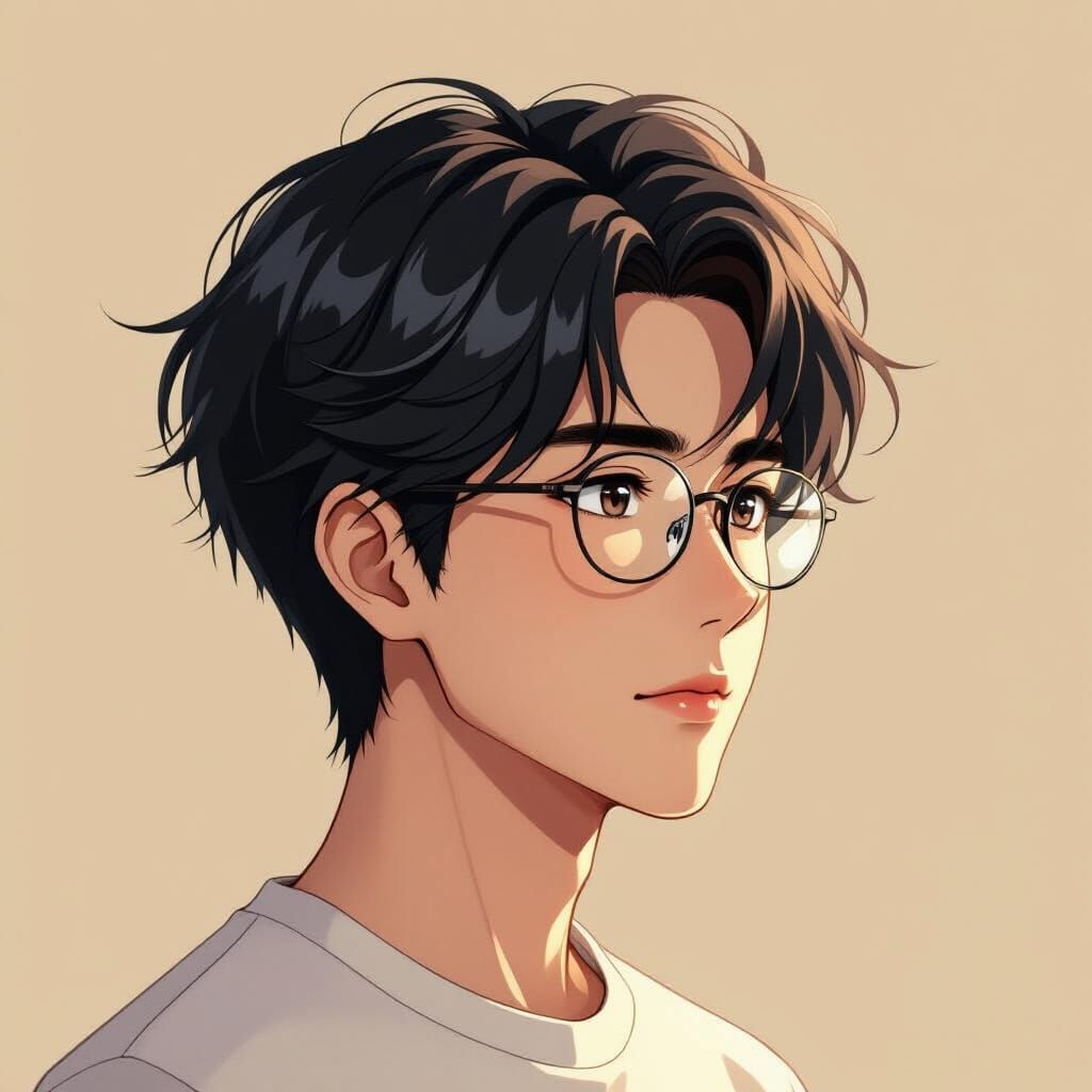 Semi-Realistic Anime Portrait of a Young Man with Glasses