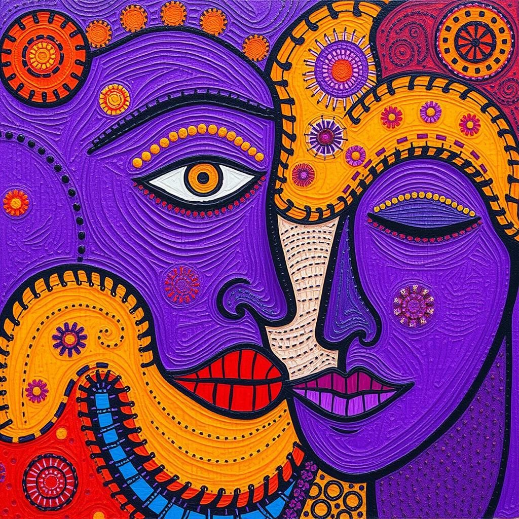 Aboriginal-Inspired Abstract Faces in Oil Painting Style