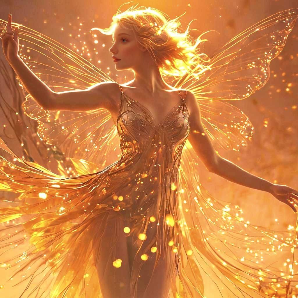 Fairy Silhouette with Glowing Wings: Double Exposure Photo