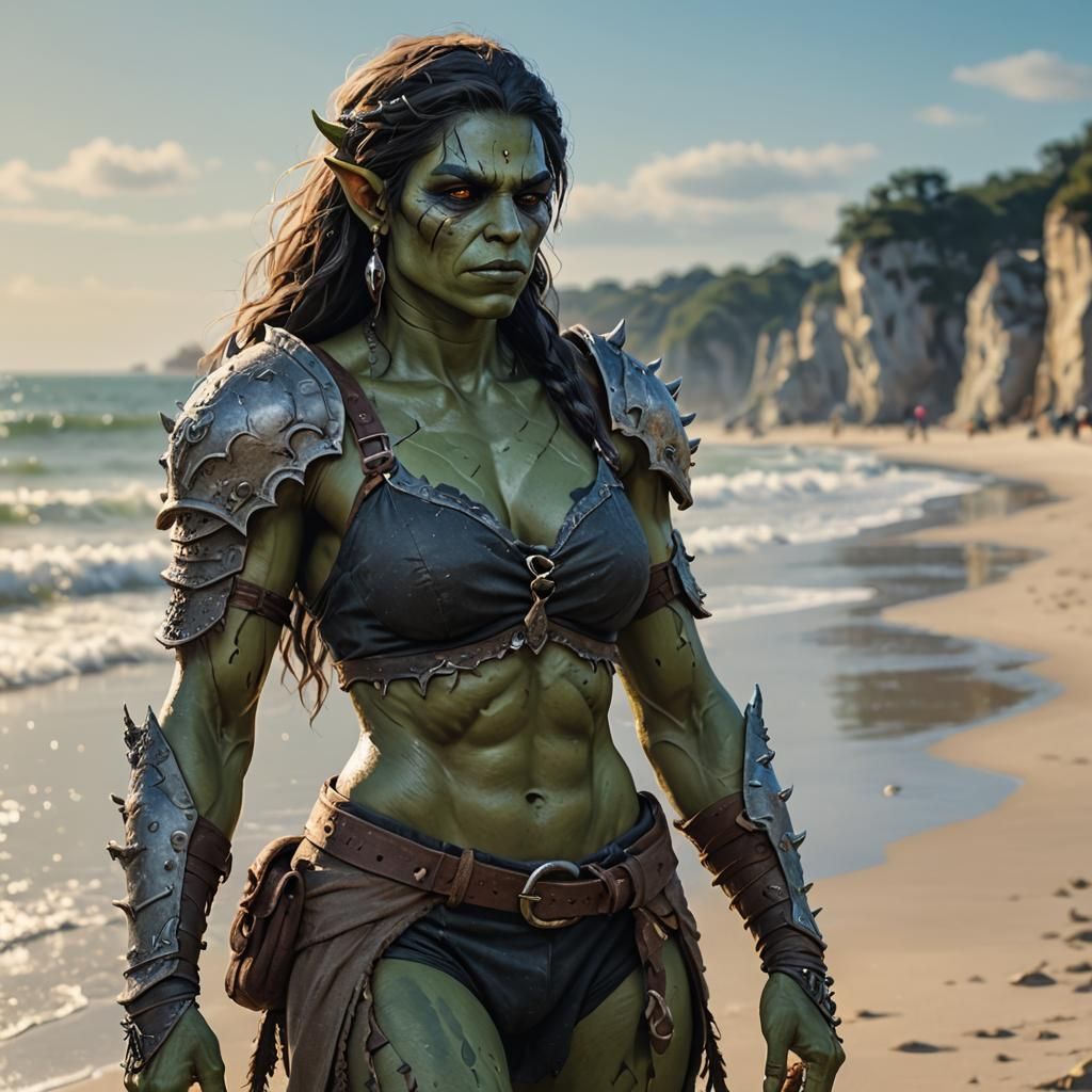 Orc woman wandering in the beach
