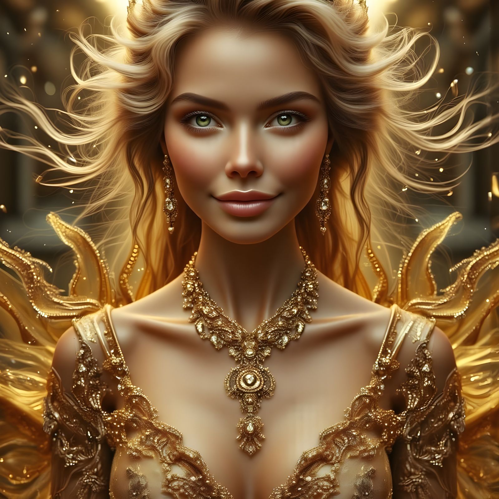 Glamorous Woman with Golden Hair and Jewelry