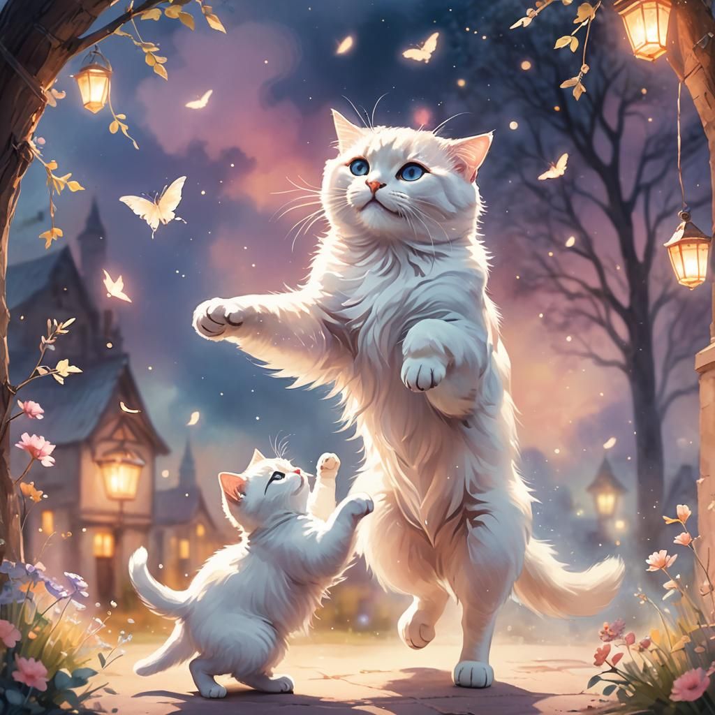 Cute Phantom Petting Cat in Watercolor Style