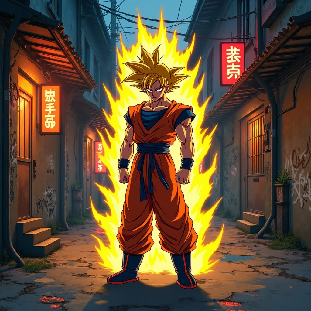 Goku in Super Saiyan Form in Anime Key Visual Style