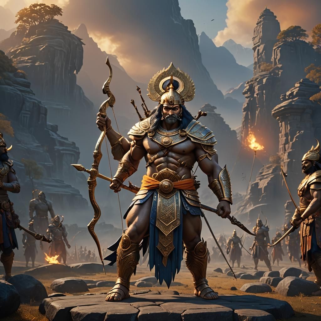 Karna of Mahabharat in Cinematic 3D Cartoon Style