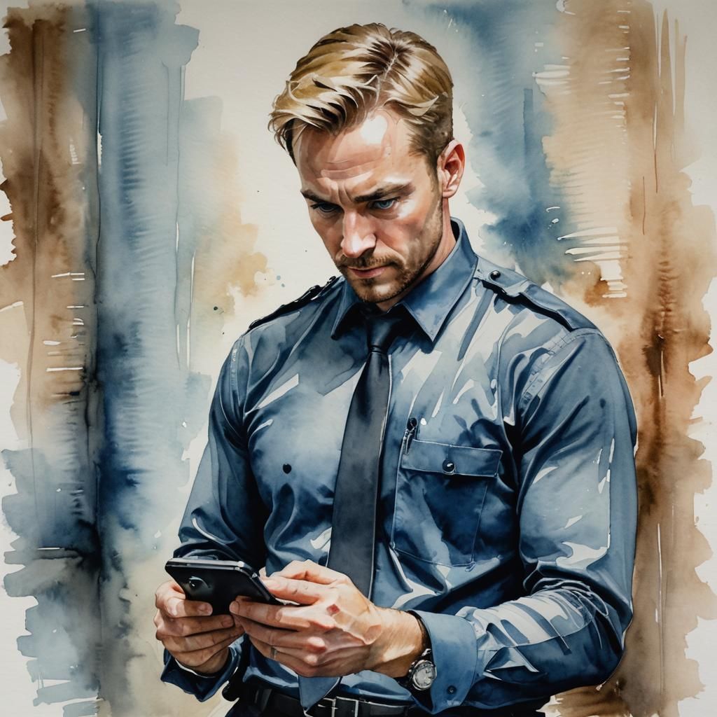 Security Guard in Office: a Watercolor Painting