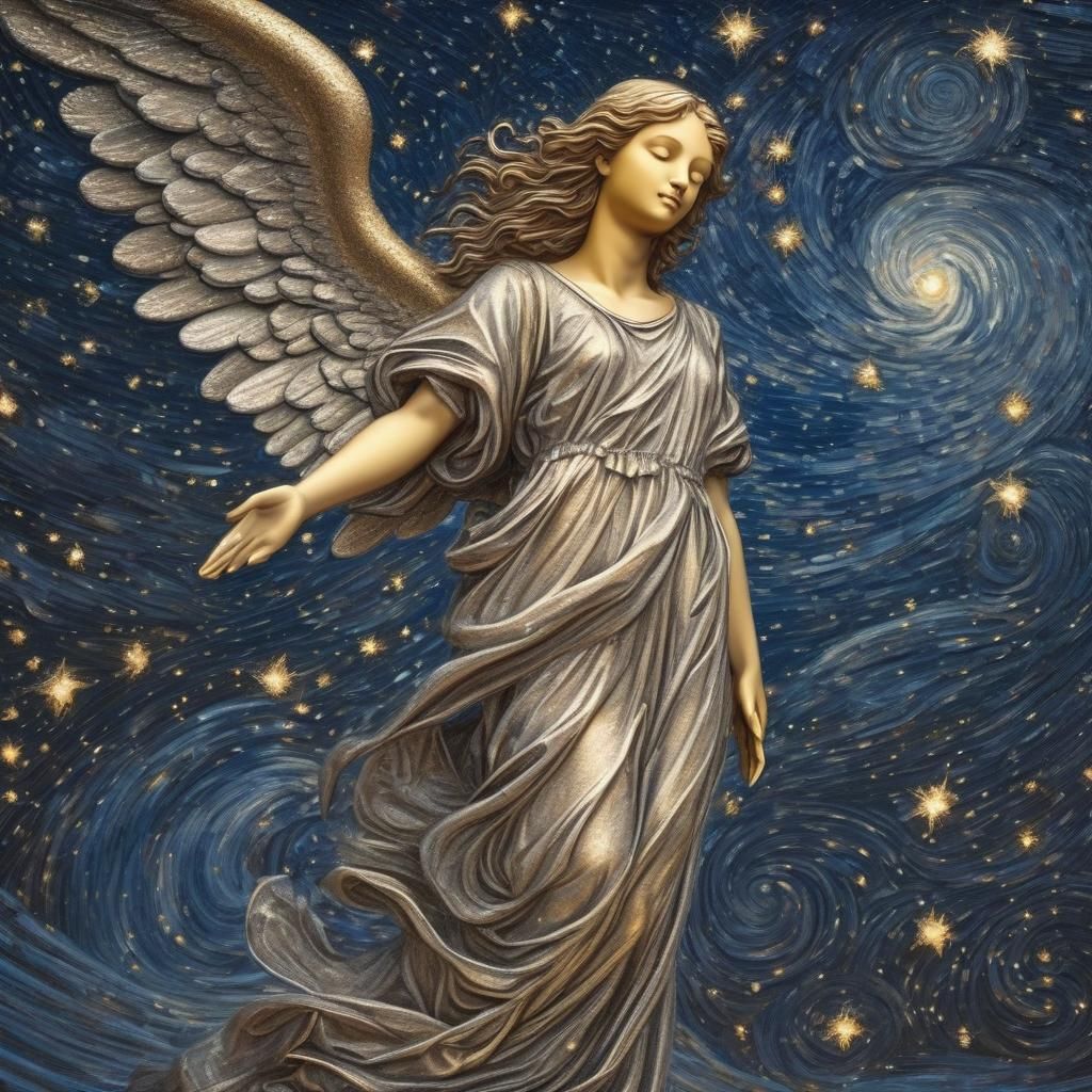 Celestial Angel Shimmers in Starry Night Sky
