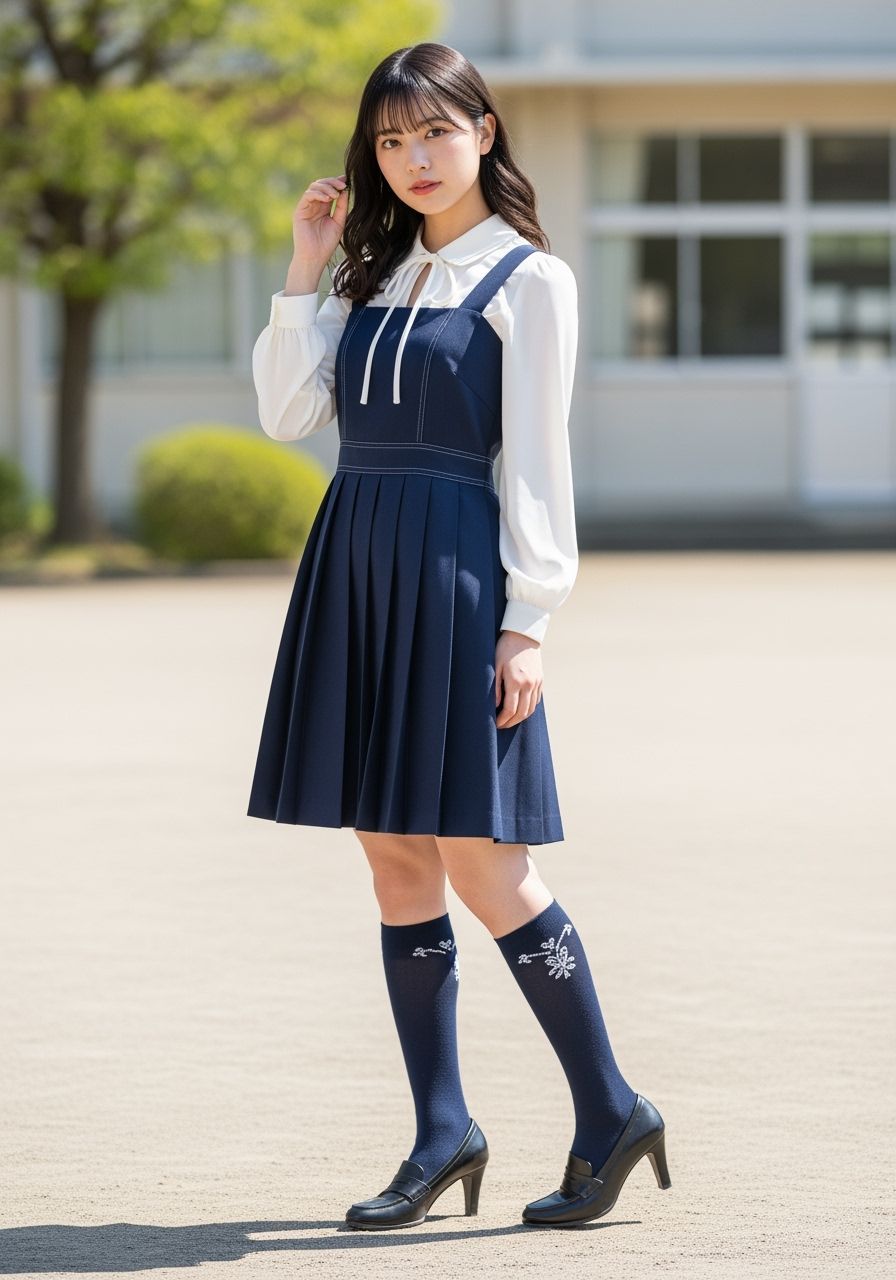 Japanese Schoolgirl in Chic Uniform with Unique Blouse