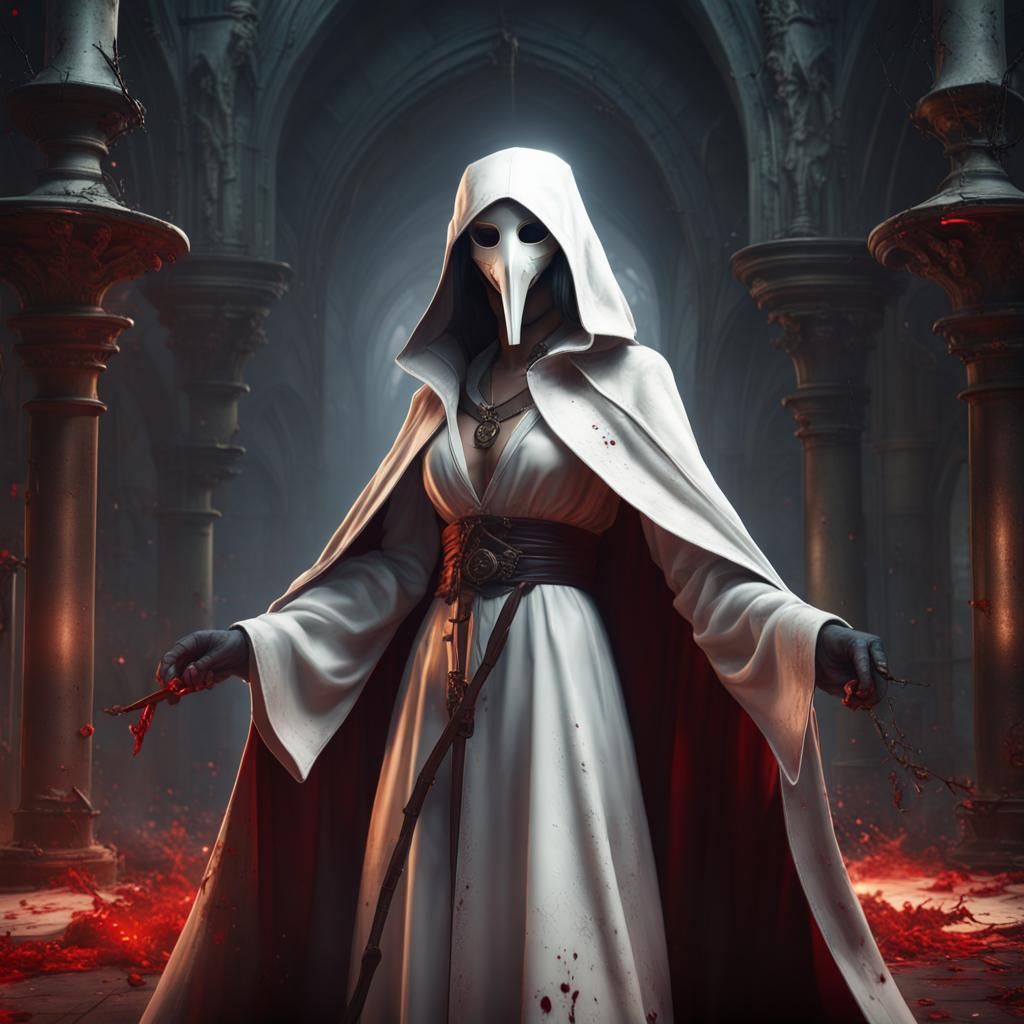 Villainess Plague Doctor in Bloody White Robe
