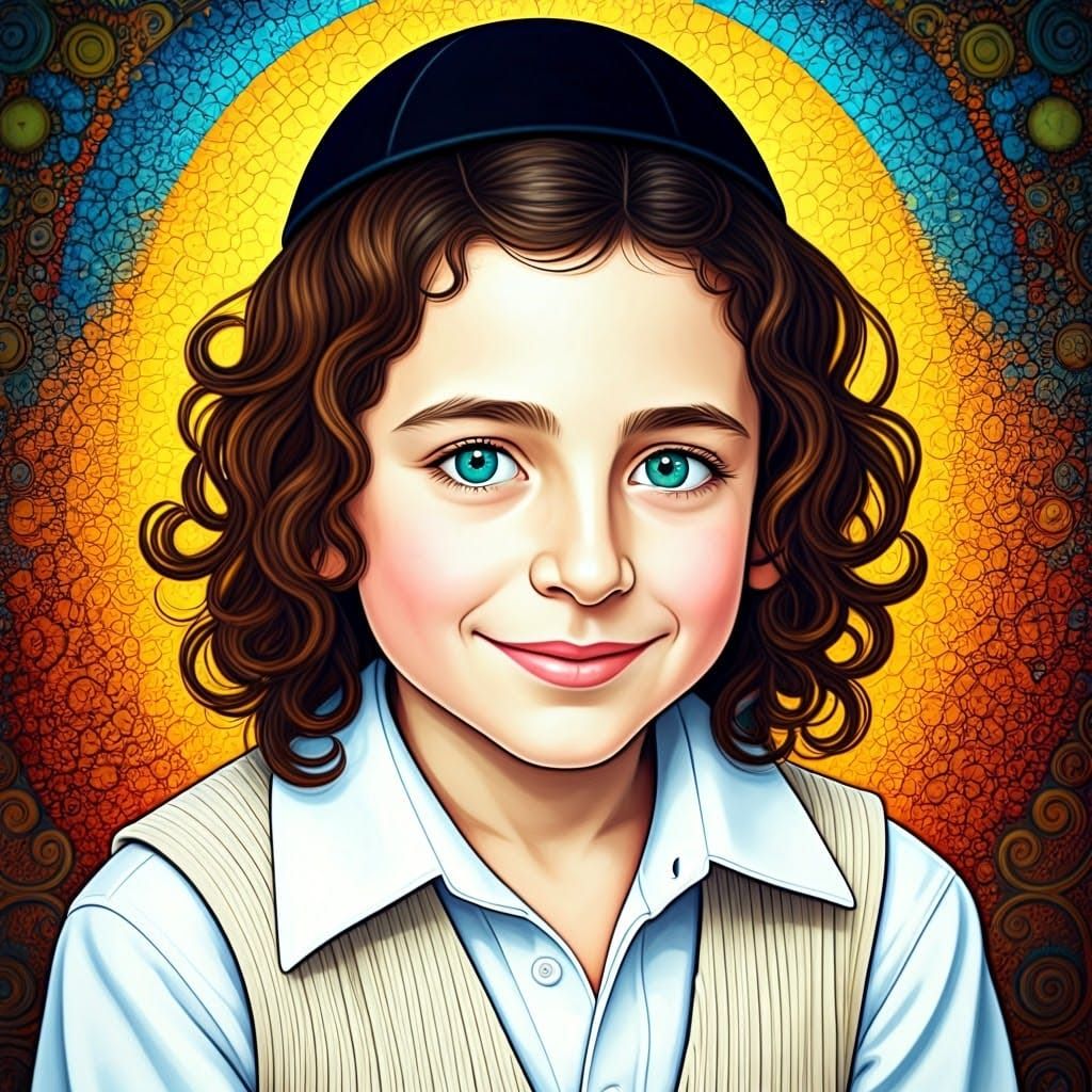 Stained Glass Window of a Captivating Hasidic Haredi Boy in ...