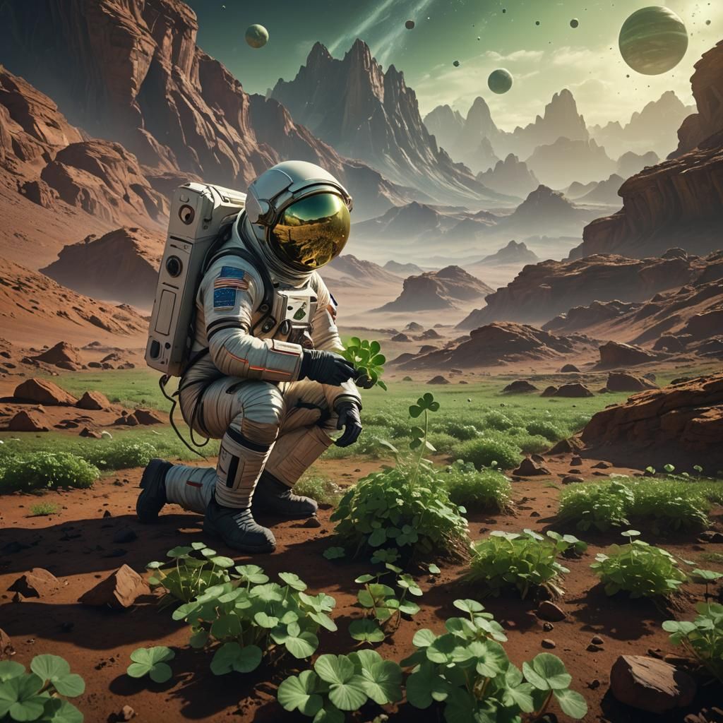 Astronaut Finds Clover on Alien Planet: Digital Matte Painti...