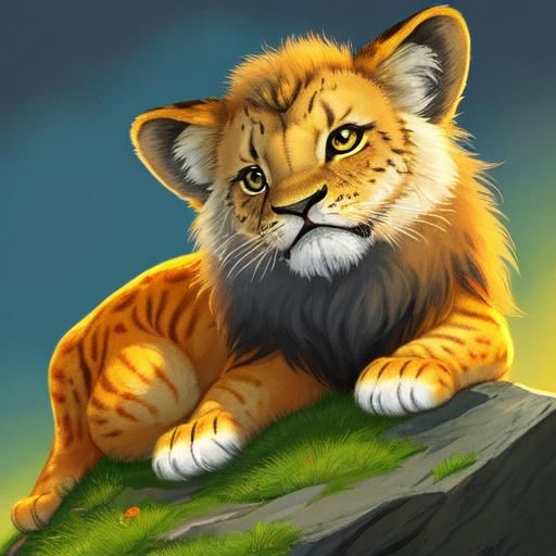 Cute Lion Cub in Comic Book Style