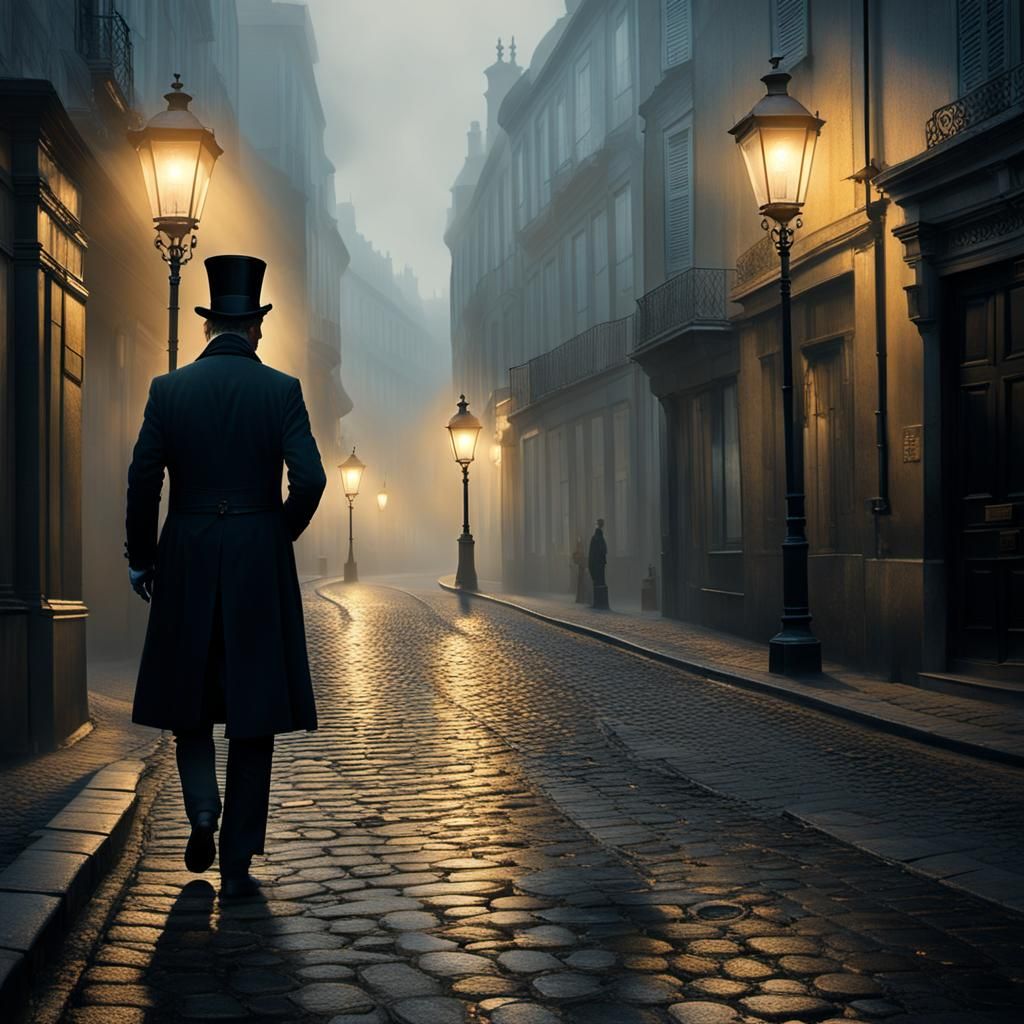 Mysterious Gentleman Strolls through Lisbon Night
