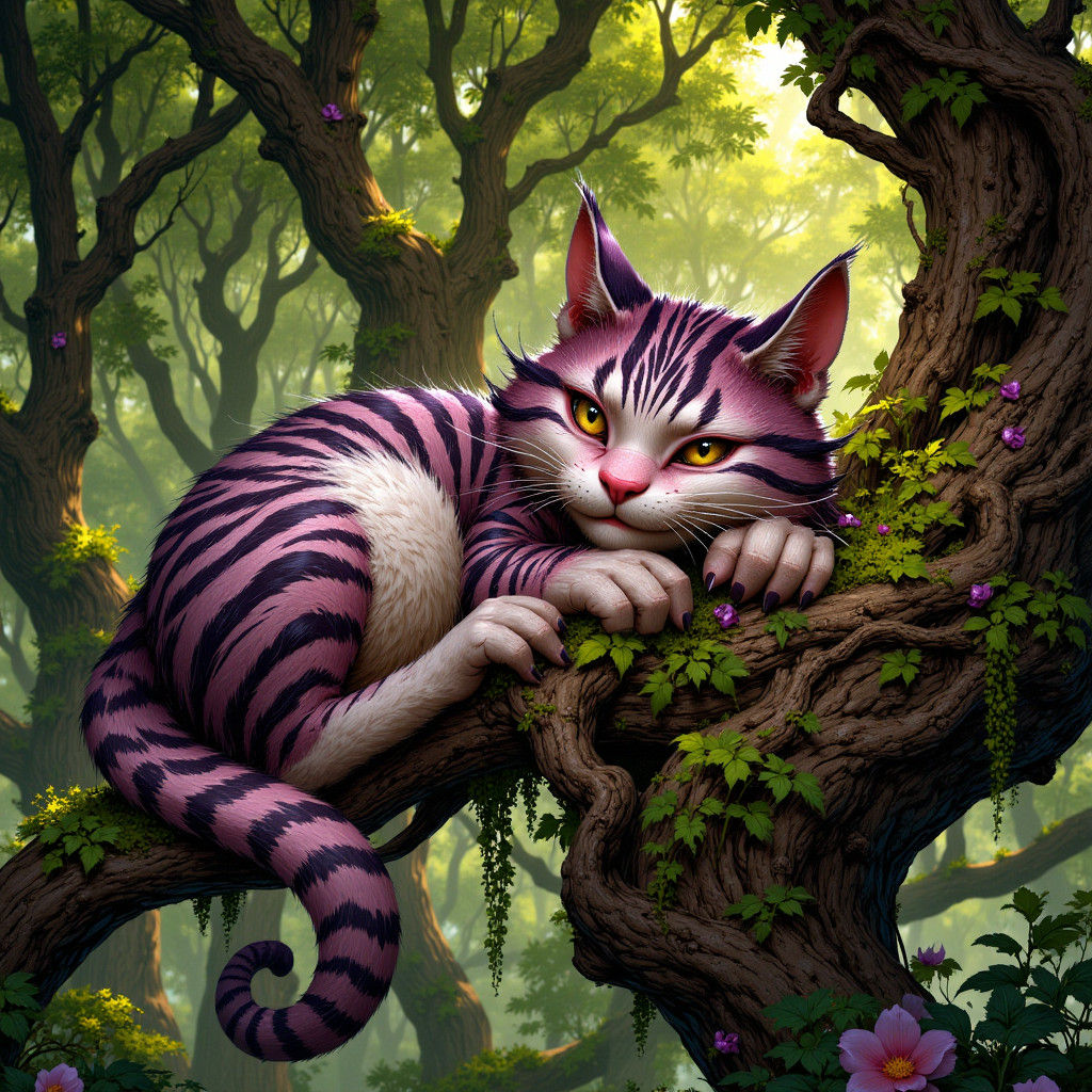 Cheshire Cat in Forest, Dreamlike Pop Surrealism