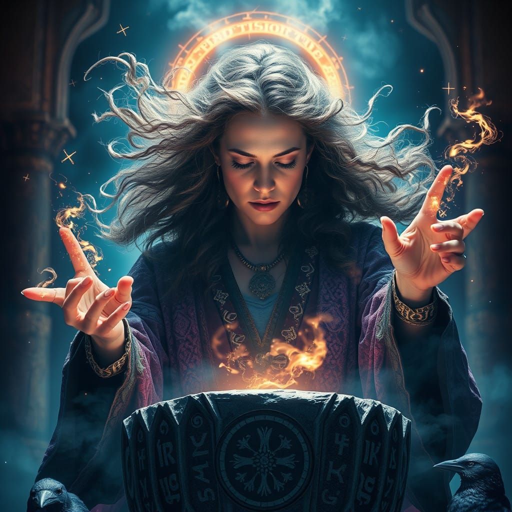 Norse Wolva in Ethereal, Mystical Landscape