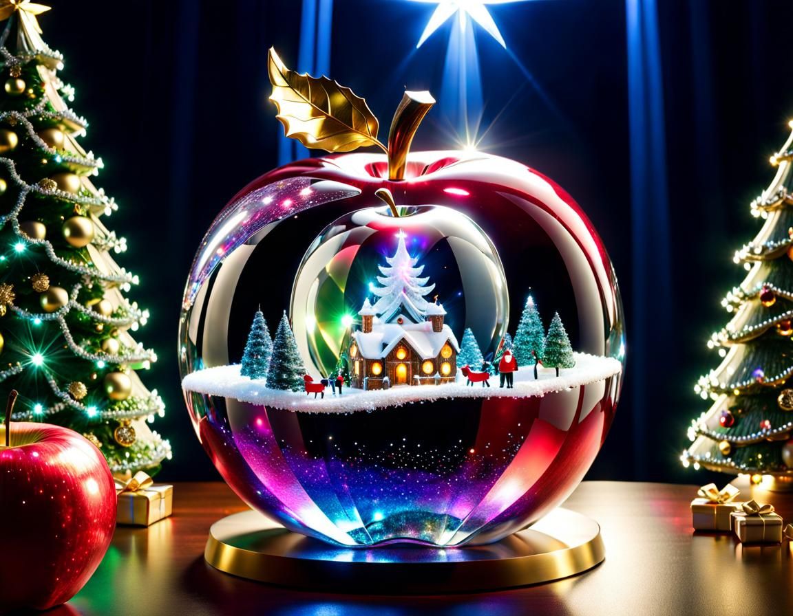 Giant Crystal Apple Christmas Scene with Santa