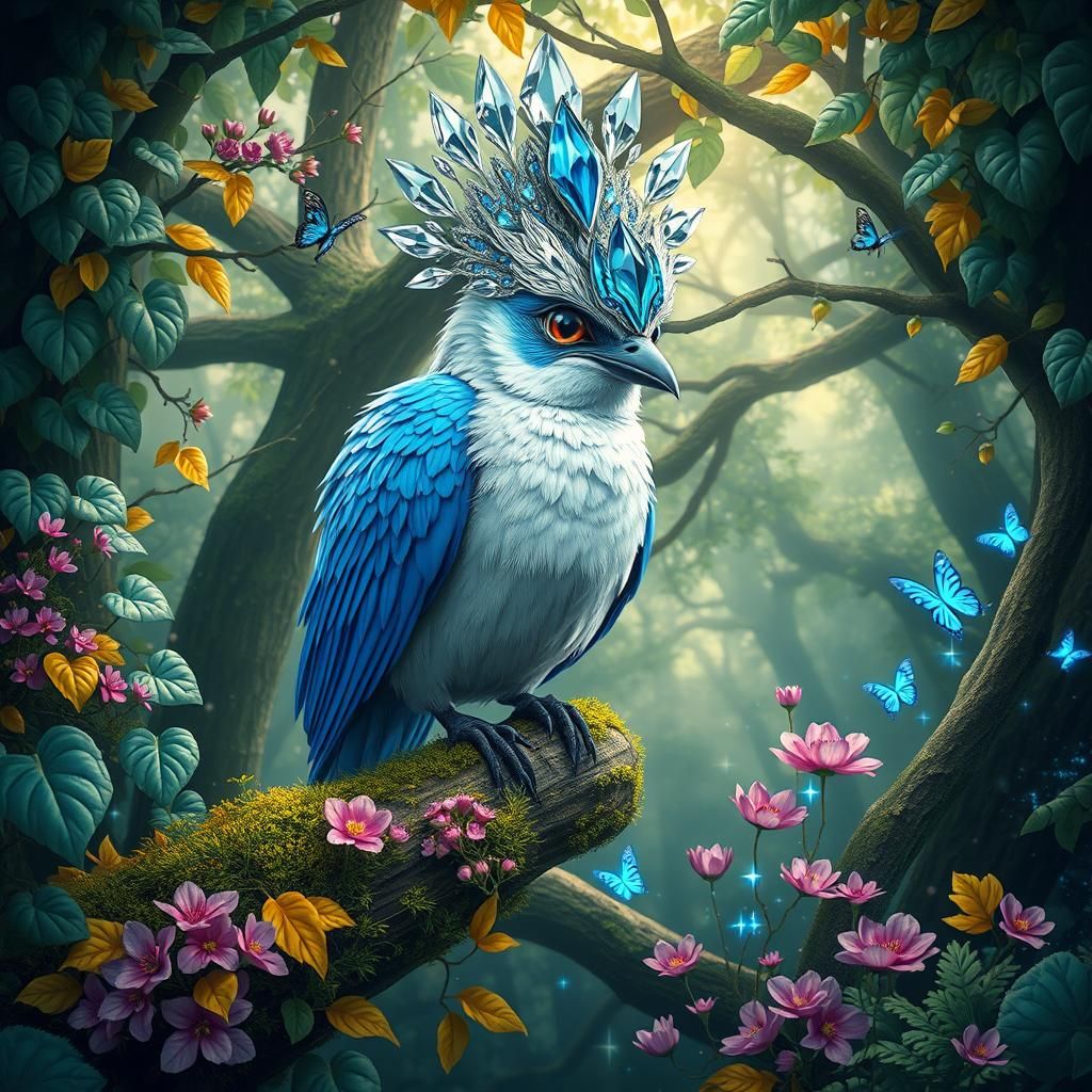 Fantasy Bird in Enchanted Forest, Digital Art