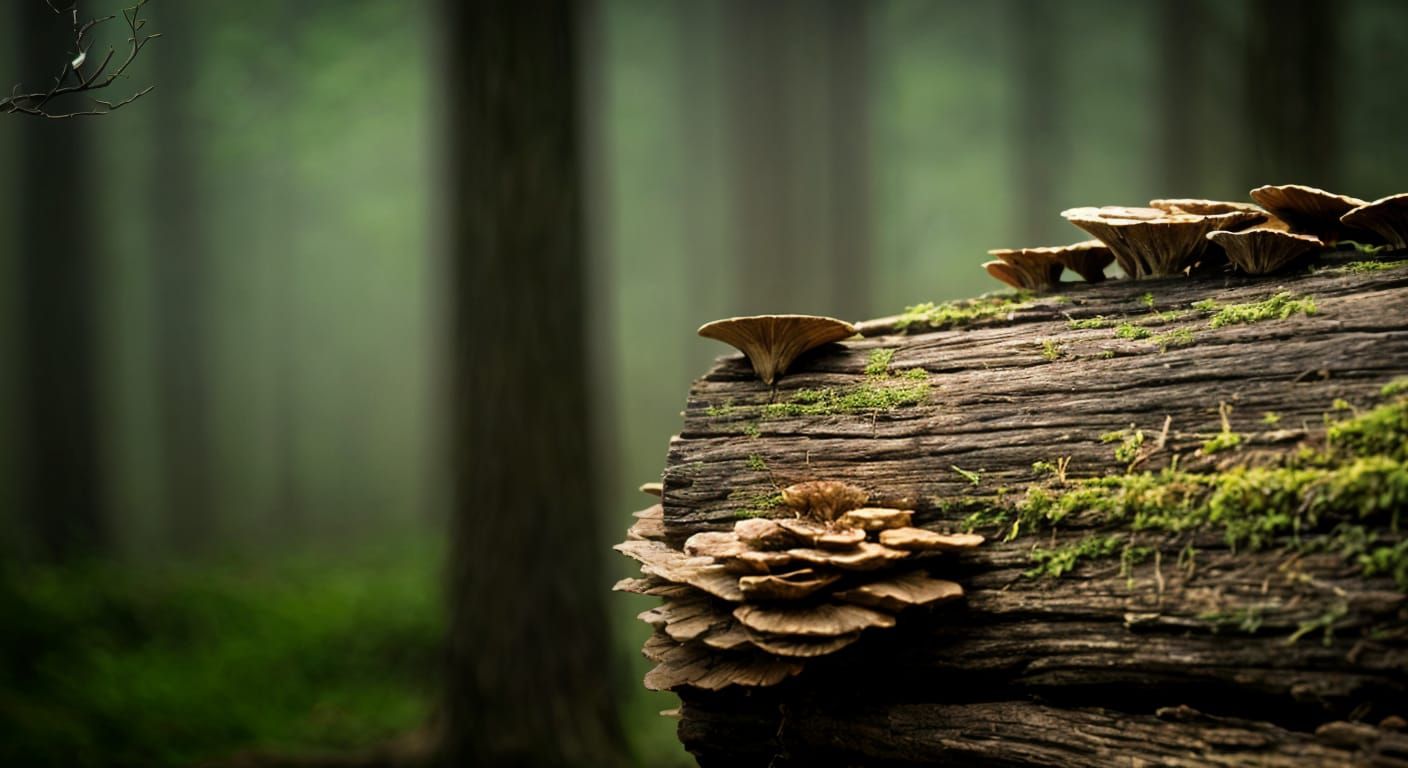 Cinnabar Bracket Fungus and Moss on Log
