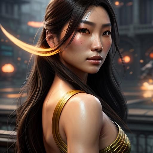 Beautiful Asian Woman Portrait in Hyperdetailed Style