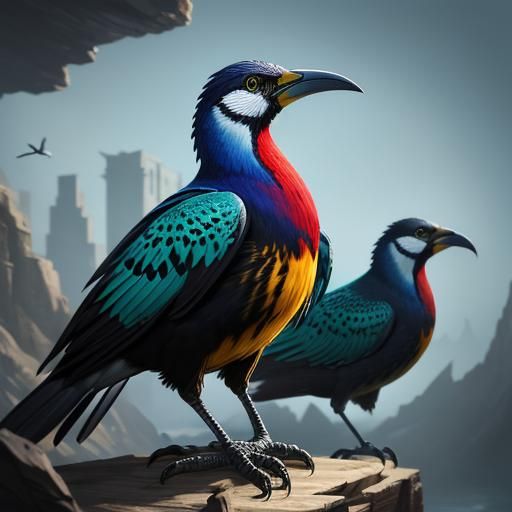 Birds Over the Kalahari: Hyperrealistic Splash Art