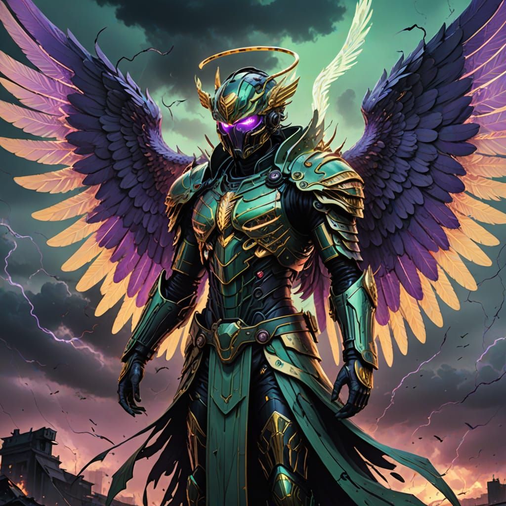 Apocalyptic Angel with Metal Wings in Digital Art