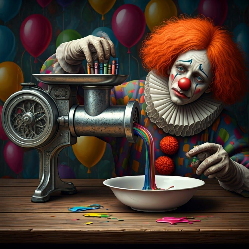 Steampunk Meat Mincer in Vibrant Surreal Landscape