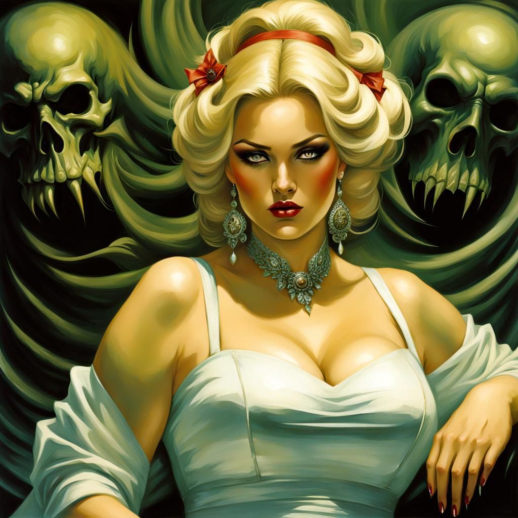 Seductive Plus-Size Blonde in Horror Style